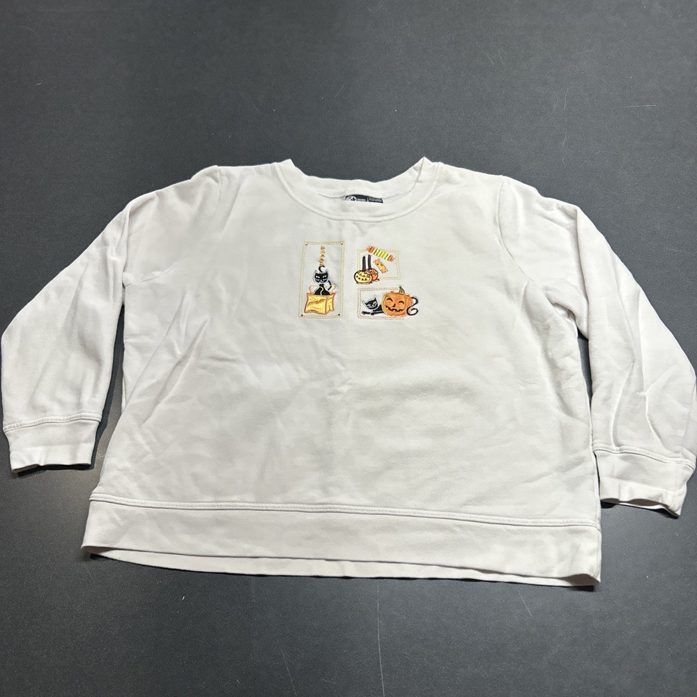 Vintage Y2K Halloween Sweatshirt Women's XL Holiday Editions Embroidered Cats